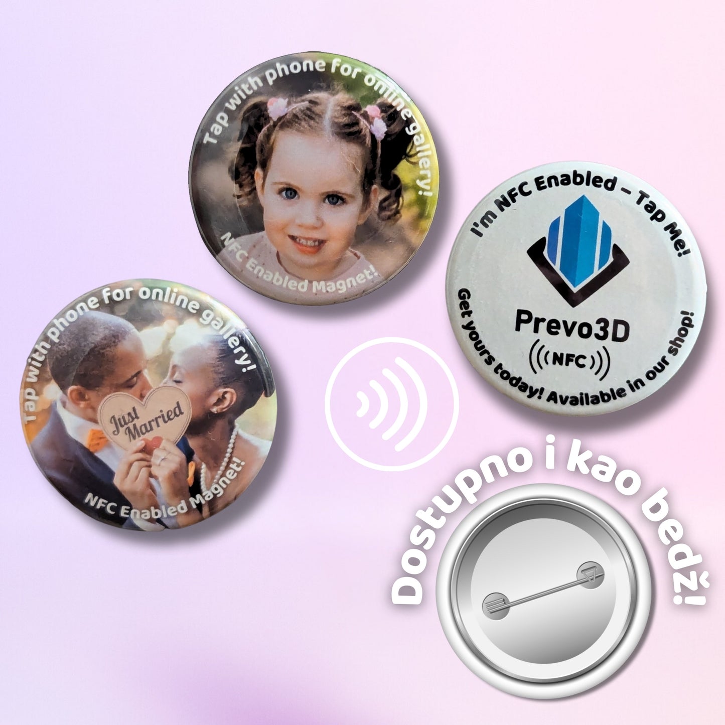 Personalisierter NFC-Magnet oder Ansteck-Button mit deinem Video | Antippen für eine Erinnerung | 4cm