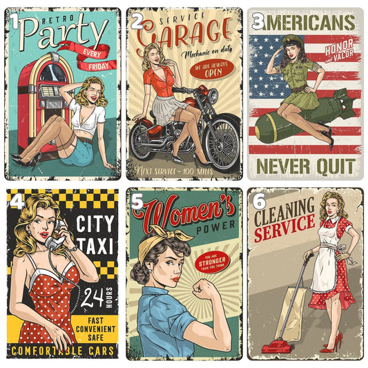 Vintage magneti za hladnjak s pin-up djevojkama | Dekor za mancave, bar i garažu | 8x5 cm