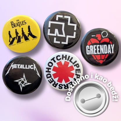 Magnet ili bedž s motivima glazbenih sastava | Rock, metal i retro stil | 4cm