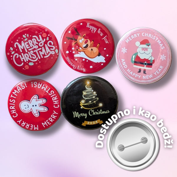 Christmas Fridge Magnets or Pin Buttons | Festive Holiday Designs | 4cm (1.6in)