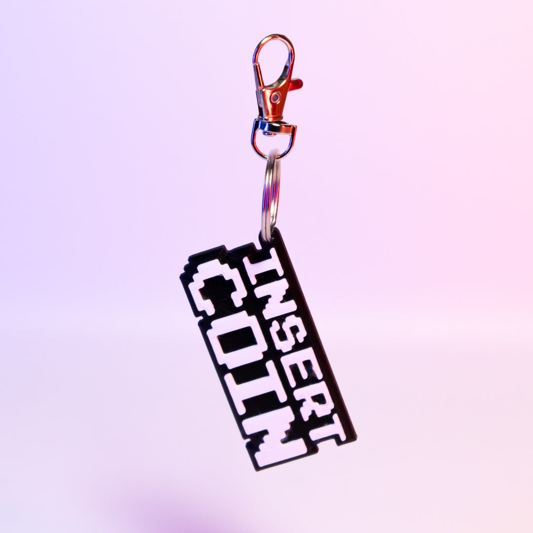 8-Bit retro gaming privjesak za ključeve | Insert Coin • Game Start • Game Over