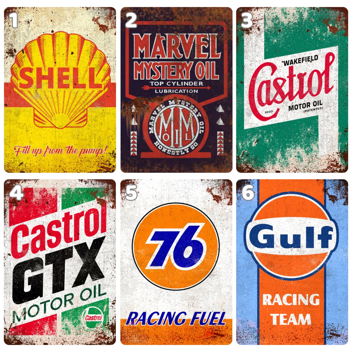 Retro magneti za hladnjak s markama motornih ulja i goriva | 8x5 cm