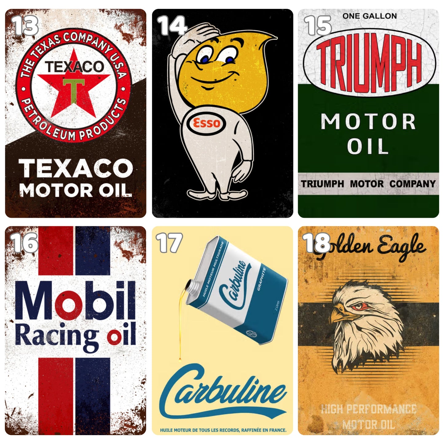 Retro magneti za hladnjak s markama motornih ulja i goriva | 8x5 cm