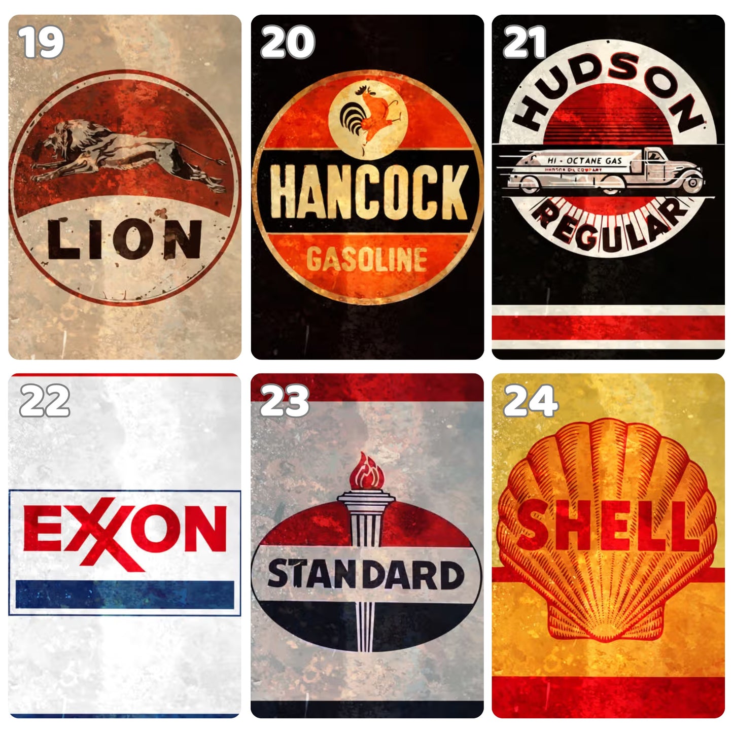 Retro magneti za hladnjak s markama motornih ulja i goriva | 8x5 cm