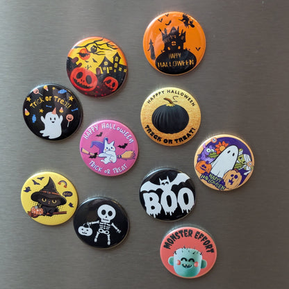 Halloween-Kühlschrankmagnete oder Ansteck-Buttons | Gruselige Designs | 4cm
