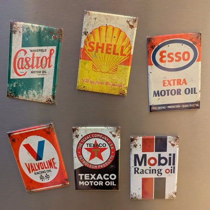 Retro magneti za hladnjak s markama motornih ulja i goriva | 8x5 cm