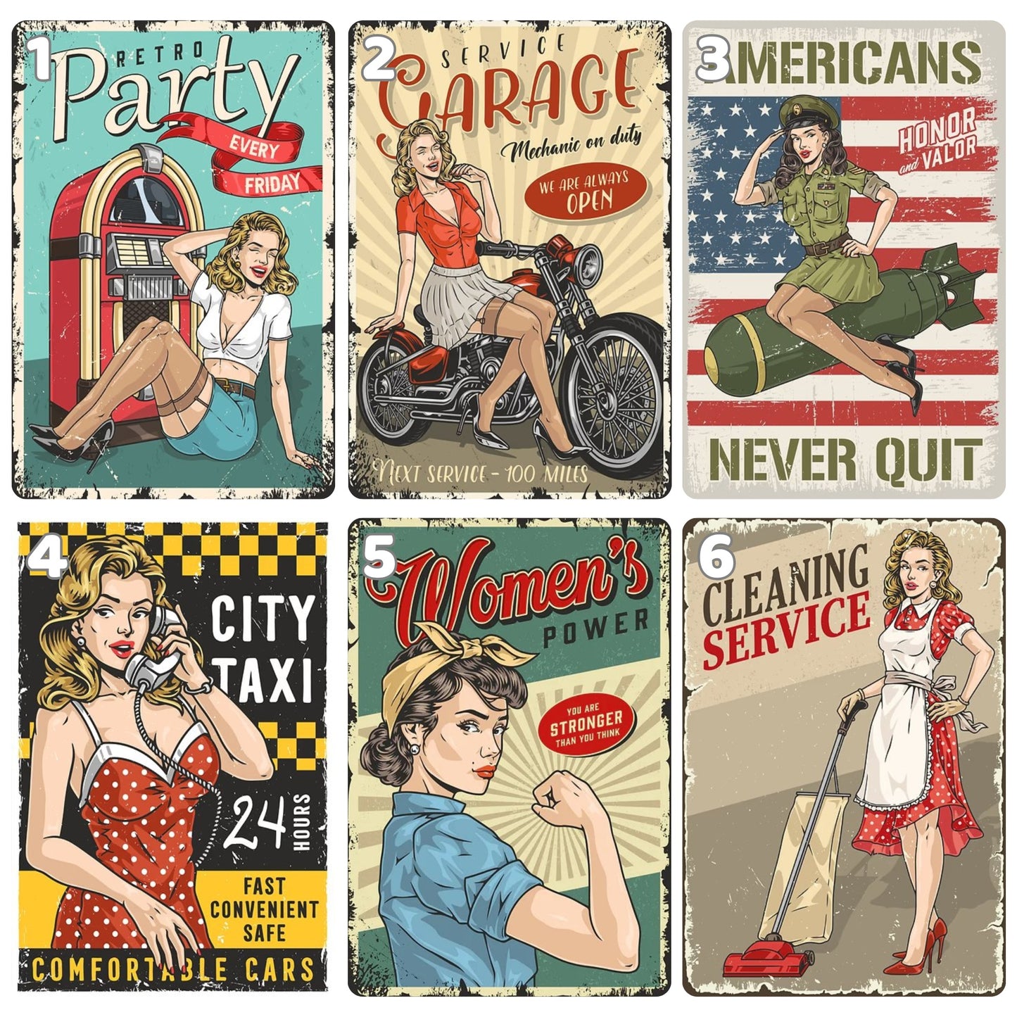 Vintage magneti za hladnjak s pin-up djevojkama | Dekor za mancave, bar i garažu | 8x5 cm