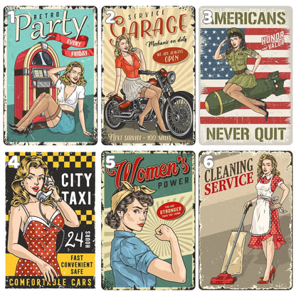 Vintage magneti za hladnjak s pin-up djevojkama | Dekor za mancave, bar i garažu | 8x5 cm