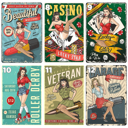 Vintage magneti za hladnjak s pin-up djevojkama | Dekor za mancave, bar i garažu | 8x5 cm