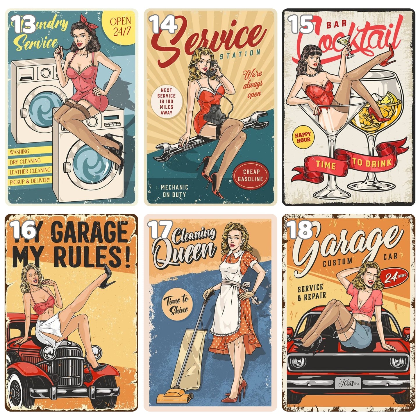 Vintage magneti za hladnjak s pin-up djevojkama | Dekor za mancave, bar i garažu | 8x5 cm