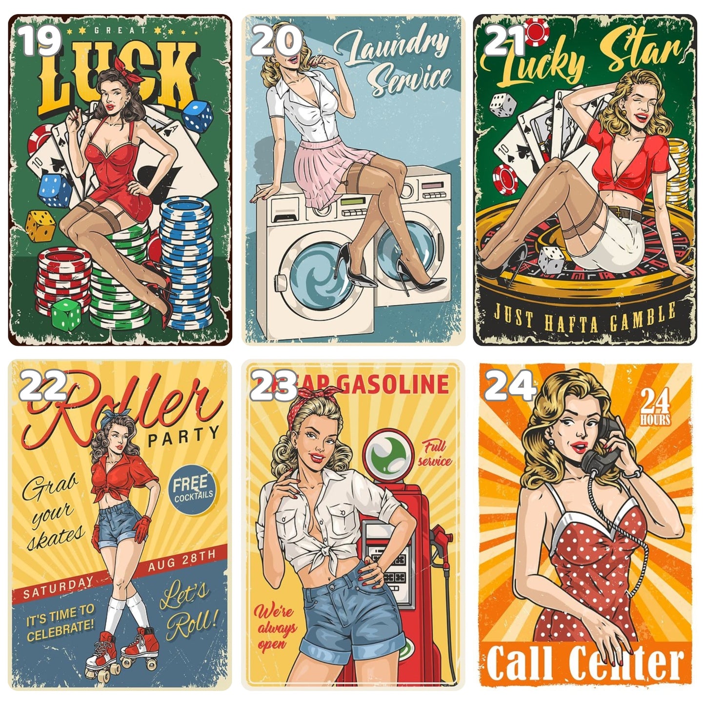 Vintage magneti za hladnjak s pin-up djevojkama | Dekor za mancave, bar i garažu | 8x5 cm