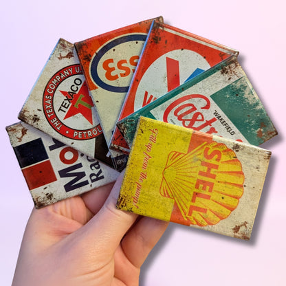 Retro magneti za hladnjak s markama motornih ulja i goriva | 8x5 cm