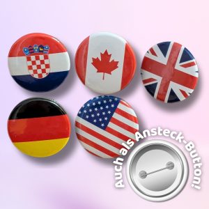 Kühlschrankmagnete oder Ansteck-Buttons mit Weltflaggen | 38 mm (1,5")