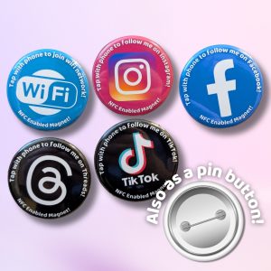 NFC-Enabled Social Network Fridge Magnets or Pin Buttons | Ø38mm (1.5")